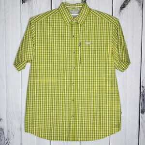 Columbia Omni-Shade Button Down Shirt Mens Sz M Green Plaid Short Sleeve Vented
